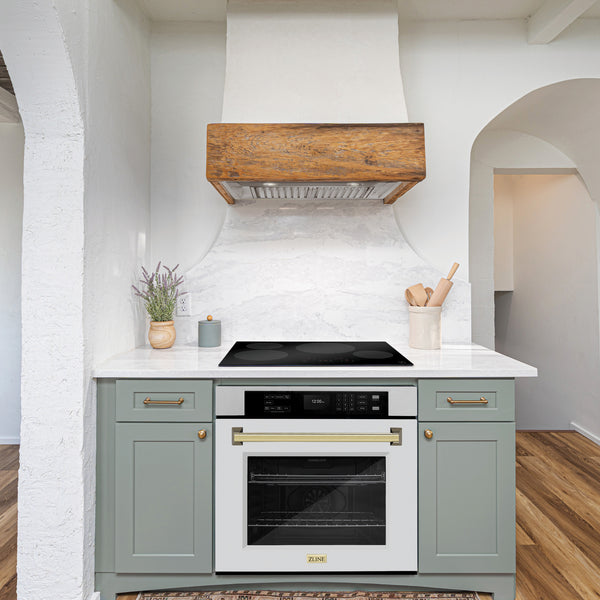 ZLINE 30 in. Autograph Edition Professional True Convection Single Wall Oven with Air Fry and Self Clean in Satin Stainless Steel with White Matte Door and Polished Gold Handle (WASSZ-WM-30-G)
