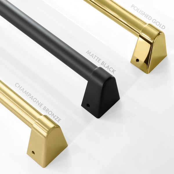 ZLINE Autograph Edition column refrigeration handle finish comparisons. Left - Champagne Bronze. Center - Matte Black. Right - Polished Gold.