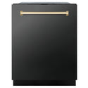 ZLINE Autograph Edition 24" Monument Series 3rd Rack Top Touch Control Tall Tub Dishwasher in Black Stainless Steel with Polished Gold Handle, 45dBa (DWMTZ-BS-24-G)