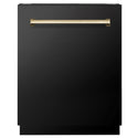 ZLINE Autograph Edition 24" Tallac Series 3rd Rack Top Control Built-In Tall Tub Dishwasher in Black Stainless Steel with Polished Gold Handle, 51dBa (DWVZ-BS-24-G)
