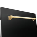 ZLINE Autograph Edition 24" Tallac Series 3rd Rack Top Control Built-In Tall Tub Dishwasher in Black Stainless Steel with Polished Gold Handle, 51dBa (DWVZ-BS-24-G)