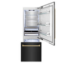 ZLINE Autograph Edition 30 in. 16.1 cu. ft. Built-In Bottom Freezer Refrigerator with Water Dispenser and Ice Maker in Black Stainless Steel with Champagne Bronze Accents (RBIVZ-BS-30-CB)