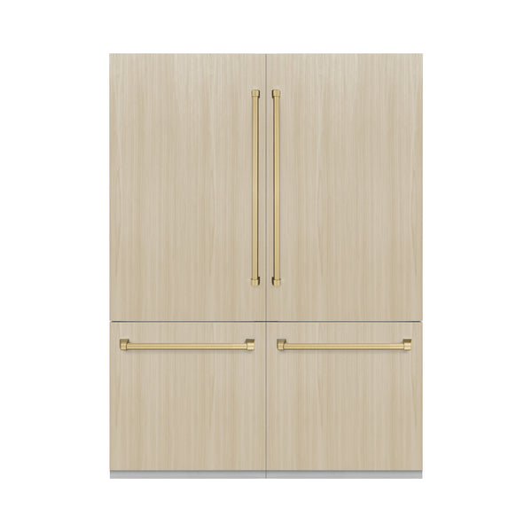 ZLINE Autograph Edition 60 in. 32.2 cu. ft. Panel Ready French Door Built-In Bottom Freezer Refrigerator with Water Dispenser and Ice Maker with Champagne Bronze Accents (RBIVZ-60-CB)