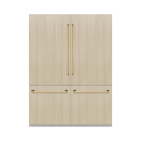 ZLINE Autograph Edition 60 in. 32.2 cu. ft. Panel Ready French Door Built-In Bottom Freezer Refrigerator with Water Dispenser and Ice Maker with Polished Gold Accents (RBIVZ-60-G)