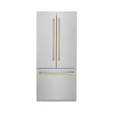 ZLINE Autograph Edition 36 in. 19.6 cu. ft. French Door Built-In Bottom Freezer Refrigerator with Water Dispenser and Ice Maker in Satin Stainless Steel with Champagne Bronze Accents (RBIVZ-SN-36-CB)
