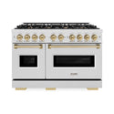 ZLINE Autograph Edition 48 in. 6.7 cu. ft. Classic Double Oven Gas Range with 8 Burner Cooktop in Satin Stainless Steel and Champagne Bronze Accents (CGRSZ-48-CB)