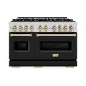 ZLINE Autograph Edition 48 in. 6.7 cu. ft. Classic Double Oven Gas Range with 8 Burner Cooktop in Stainless Steel with Black Matte Doors and Champagne Bronze Accents (CGRZ-BLM-48-CB)