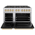 ZLINE Autograph Edition 48 in. 6.7 cu. ft. Classic Double Oven Gas Range with 8 Burner Cooktop in Stainless Steel with Black Matte Doors and Polished Gold Accents (CGRZ-BLM-48-G)