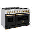 ZLINE Autograph Edition 48 in. 6.7 cu. ft. Classic Double Oven Gas Range with 8 Burner Cooktop in Stainless Steel with Black Matte Doors and Polished Gold Accents (CGRZ-BLM-48-G)