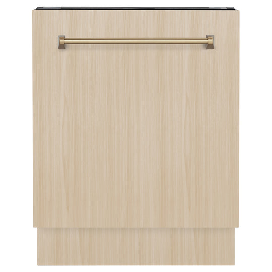 ZLINE Autograph Edition 24" Tallac Series 3rd Rack Top Control Built-In Tall Tub Dishwasher in Custom Panel Ready with Champagne Bronze Handle, 51dBa (DWVZ-24-CB)