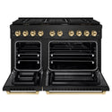ZLINE Autograph Edition 48 in. 6.7 cu. ft. Paramount Double Oven Dual Fuel Range with 8 Burner Gas Cooktop in Black Stainless Steel and Polished Gold Accents (SDRBZ-48-G)
