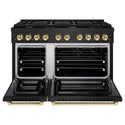 ZLINE Autograph Edition 48 in. 6.7 cu. ft. Paramount Double Oven Gas Range with 8 Burner Cooktop in Black Stainless Steel and Polished Gold Accents (SGRBZ-48-G)