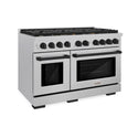 ZLINE Autograph Edition 48 in. 6.7 cu. ft. Paramount Double Oven Gas Range with 8 Burner Cooktop in Satin Stainless Steel and Matte Black Accents (SGRSZ-48-MB)