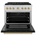 ZLINE Autograph Edition 36 in. 5.2 cu. ft. Paramount Gas Range with 6 Burner Cooktop and Convection Gas Oven in Satin Stainless Steel with Black Matte Door and Champagne Bronze Accents (SGRSZ-BLM-36-CB)