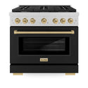 ZLINE Autograph Edition 36 in. 5.2 cu. ft. Paramount Gas Range with 6 Burner Cooktop and Convection Gas Oven in Satin Stainless Steel with Black Matte Door and Champagne Bronze Accents (SGRSZ-BLM-36-CB)