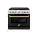 ZLINE Autograph Edition 36 in. 5.2 cu. ft. Paramount Gas Range with 6 Burner Cooktop and Convection Gas Oven in Satin Stainless Steel with Black Matte Door and Polished Gold Accents (SGRSZ-BLM-36-G)