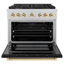 ZLINE Autograph Edition 36 in. 5.2 cu. ft. Paramount Gas Range with 6 Burner Cooktop and Convection Gas Oven in Satin Stainless Steel with Black Matte Door and Polished Gold Accents (SGRSZ-BLM-36-G)