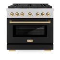 ZLINE Autograph Edition 36 in. 5.2 cu. ft. Paramount Gas Range with 6 Burner Cooktop and Convection Gas Oven in Satin Stainless Steel with Black Matte Door and Polished Gold Accents (SGRSZ-BLM-36-G)