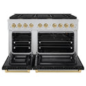ZLINE Autograph Edition 48 in. 6.7 cu. ft. Paramount Double Oven Gas Range with 8 Burner Cooktop in Satin Stainless Steel with Black Matte Doors and Champagne Bronze Accents (SGRSZ-BLM-48-CB)