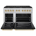 ZLINE Autograph Edition 48 in. 6.7 cu. ft. Paramount Double Oven Gas Range with 8 Burner Cooktop in Satin Stainless Steel with Black Matte Doors and Polished Gold Accents (SGRSZ-BLM-48-G)