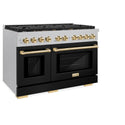 ZLINE Autograph Edition 48 in. 6.7 cu. ft. Paramount Double Oven Gas Range with 8 Burner Cooktop in Satin Stainless Steel with Black Matte Doors and Polished Gold Accents (SGRSZ-BLM-48-G)