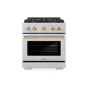 ZLINE Autograph Edition 30 in. 4.2 cu. ft. Paramount Gas Range with 4 Burner Cooktop and Convection Gas Oven in Satin Stainless Steel and Polished Gold Accents (SGRSZ-30-G)