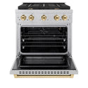 ZLINE Autograph Edition 30 in. 4.2 cu. ft. Paramount Gas Range with 4 Burner Cooktop and Convection Gas Oven in Satin Stainless Steel and Polished Gold Accents (SGRSZ-30-G)