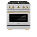 ZLINE Autograph Edition 30 in. 4.2 cu. ft. Paramount Gas Range with 4 Burner Cooktop and Convection Gas Oven in Satin Stainless Steel and Polished Gold Accents (SGRSZ-30-G)