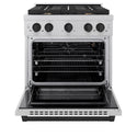 ZLINE Autograph Edition 30 in. 4.2 cu. ft. Paramount Gas Range with 4 Burner Cooktop and Convection Gas Oven in Satin Stainless Steel and Matte Black Accents (SGRSZ-30-MB)