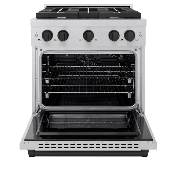 ZLINE Autograph Edition 30 in. 4.2 cu. ft. Paramount Gas Range with 4 Burner Cooktop and Convection Gas Oven in Satin Stainless Steel and Matte Black Accents (SGRSZ-30-MB)