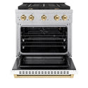 ZLINE Autograph Edition 30 in. 4.2 cu. ft. Paramount Gas Range with 4 Burner Cooktop and Convection Gas Oven in Satin Stainless Steel with White Matte Door and Polished Gold Accents (SGRSZ-WM-30-G)