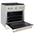 ZLINE Autograph Edition 30 in. 4.2 cu. ft. Paramount Gas Range with 4 Burner Cooktop and Convection Gas Oven in Satin Stainless Steel with White Matte Door and Polished Gold Accents (SGRSZ-WM-30-G)
