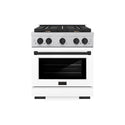 ZLINE Autograph Edition 30 in. 4.2 cu. ft. Paramount Gas Range with 4 Burner Cooktop and Convection Gas Oven in Satin Stainless Steel with White Matte Door and Matte Black Accents (SGRSZ-WM-30-MB)