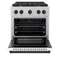 ZLINE Autograph Edition 30 in. 4.2 cu. ft. Paramount Gas Range with 4 Burner Cooktop and Convection Gas Oven in Satin Stainless Steel with White Matte Door and Matte Black Accents (SGRSZ-WM-30-MB)