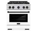 ZLINE Autograph Edition 30 in. 4.2 cu. ft. Paramount Gas Range with 4 Burner Cooktop and Convection Gas Oven in Satin Stainless Steel with White Matte Door and Matte Black Accents (SGRSZ-WM-30-MB)