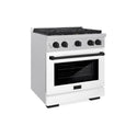 ZLINE Autograph Edition 30 in. 4.2 cu. ft. Paramount Gas Range with 4 Burner Cooktop and Convection Gas Oven in Satin Stainless Steel with White Matte Door and Matte Black Accents (SGRSZ-WM-30-MB)