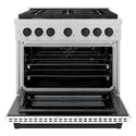 ZLINE Autograph Edition 36 in. 5.2 cu. ft. Paramount Gas Range with 6 Burner Cooktop and Convection Gas Oven in Satin Stainless Steel with White Matte Door and Matte Black Accents (SGRSZ-WM-36-MB)