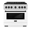 ZLINE Autograph Edition 36 in. 5.2 cu. ft. Paramount Gas Range with 6 Burner Cooktop and Convection Gas Oven in Satin Stainless Steel with White Matte Door and Matte Black Accents (SGRSZ-WM-36-MB)