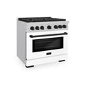 ZLINE Autograph Edition 36 in. 5.2 cu. ft. Paramount Gas Range with 6 Burner Cooktop and Convection Gas Oven in Satin Stainless Steel with White Matte Door and Matte Black Accents (SGRSZ-WM-36-MB)