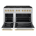 ZLINE Autograph Edition 48 in. 6.7 cu. ft. Paramount Double Oven Gas Range with 8 Burner Cooktop in Satin Stainless Steel with White Matte Doors and Polished Gold Accents (SGRSZ-WM-48-G)