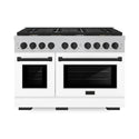 ZLINE Autograph Edition 48 in. 6.7 cu. ft. Paramount Double Oven Gas Range with 8 Burner Cooktop in Satin Stainless Steel with White Matte Doors and Matte Black Accents (SGRSZ-WM-48-MB)