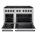ZLINE Autograph Edition 48 in. 6.7 cu. ft. Paramount Double Oven Gas Range with 8 Burner Cooktop in Satin Stainless Steel with White Matte Doors and Matte Black Accents (SGRSZ-WM-48-MB)