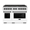ZLINE Autograph Edition 48 in. 6.7 cu. ft. Paramount Double Oven Gas Range with 8 Burner Cooktop in Satin Stainless Steel with White Matte Doors and Matte Black Accents (SGRSZ-WM-48-MB)