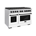 ZLINE Autograph Edition 48 in. 6.7 cu. ft. Paramount Double Oven Gas Range with 8 Burner Cooktop in Satin Stainless Steel with White Matte Doors and Matte Black Accents (SGRSZ-WM-48-MB)