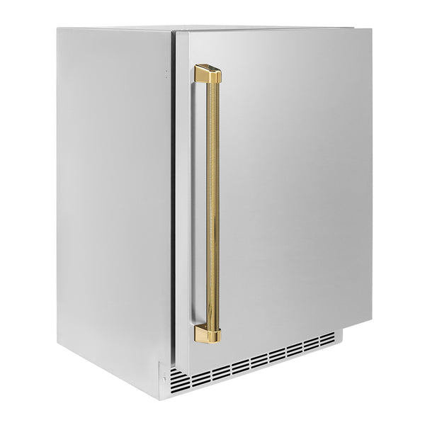 ZLINE Autograph Edition 24 in. Touchstone 151 Can Beverage Fridge with Solid Stainless Steel Door and Polished Gold Helix Handle (RBSOZ-ST-24-KG)