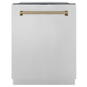 ZLINE Autograph Edition 24" Monument Series 3rd Rack Top Touch Control Tall Tub Dishwasher in Stainless Steel with Champagne Bronze Handle, 45dBa (DWMTZ-304-24-CB)