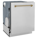 ZLINE Autograph Edition 24" Monument Series 3rd Rack Top Touch Control Tall Tub Dishwasher in Stainless Steel with Champagne Bronze Handle, 45dBa (DWMTZ-304-24-CB)
