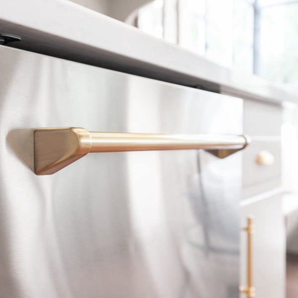 ZLINE Autograph Edition 24" Monument Series 3rd Rack Top Touch Control Tall Tub Dishwasher in Stainless Steel with Champagne Bronze Handle, 45dBa (DWMTZ-304-24-CB)