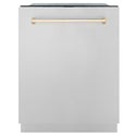 ZLINE Autograph Edition 24" Monument Series 3rd Rack Top Touch Control Tall Tub Dishwasher in Stainless Steel with Polished Gold Handle, 45dBa (DWMTZ-304-24-G)