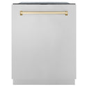 ZLINE Autograph Edition 24" Monument Series 3rd Rack Top Touch Control Tall Tub Dishwasher in Stainless Steel with Polished Gold Handle, 45dBa (DWMTZ-304-24-G)